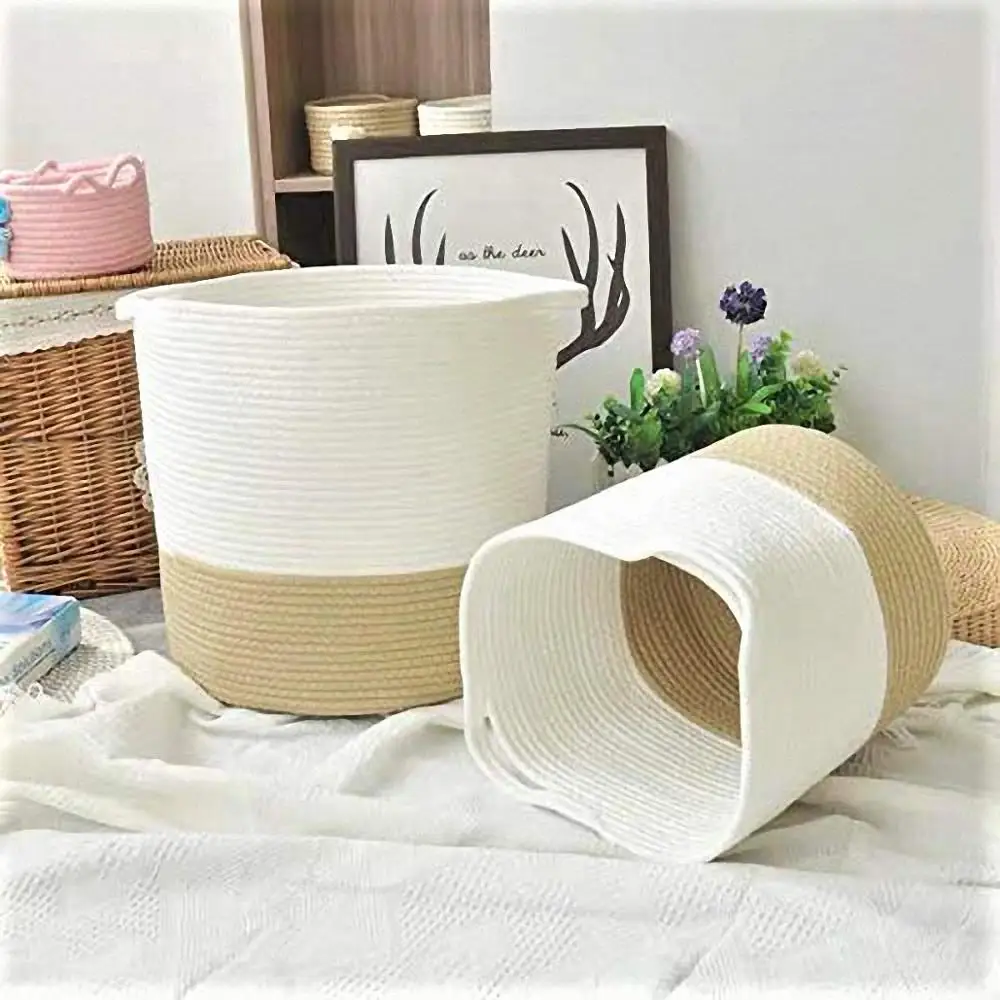 

Tubeshine Cotton Woven Rope Basket, Organic Storage Baskets Organizer for Living Room Bathroom Nursery Baby Laundry (Large)