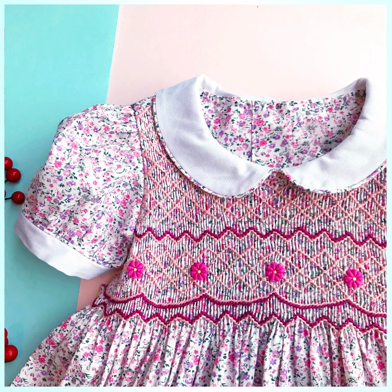 toddler girls dresses summer 2019 size 3 4 5 6 7 little floral smocked flower printed doll collar party wedding | Детская одежда и