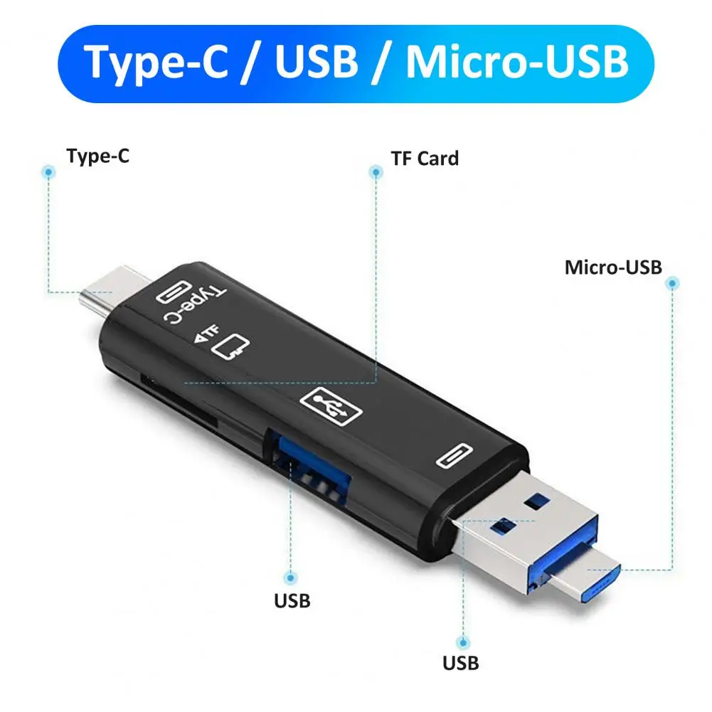 5-в-1 высокоскоростной Универсальный OTG TF кардридер с MicroUSB и USB адаптер для