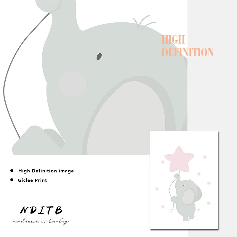 

Pink Elephant Star Canvas Children Poster Print Baby Girl Nursery Wall Art Picture Painting Nordic Kids Bedroom Decoration