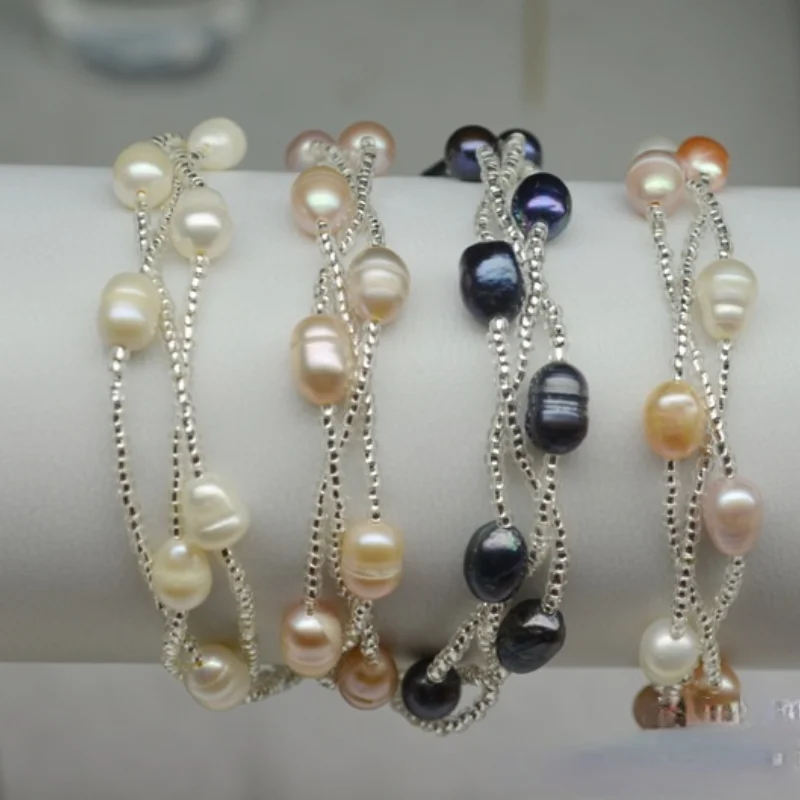 

Fashion Women Bracelet Hot Sale 2021 New Trend Three Layer Natural Freshwater Pearl Bracelet For Ladies Party Gifts