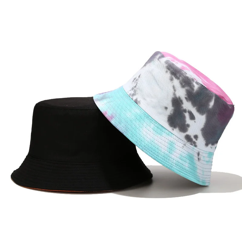 

Double-sided Tie-dyed Fisherman Hat Colorful Cotton Women Men Fashion Hip Hop Sun Shade Hat Bucket Cap Outdoor