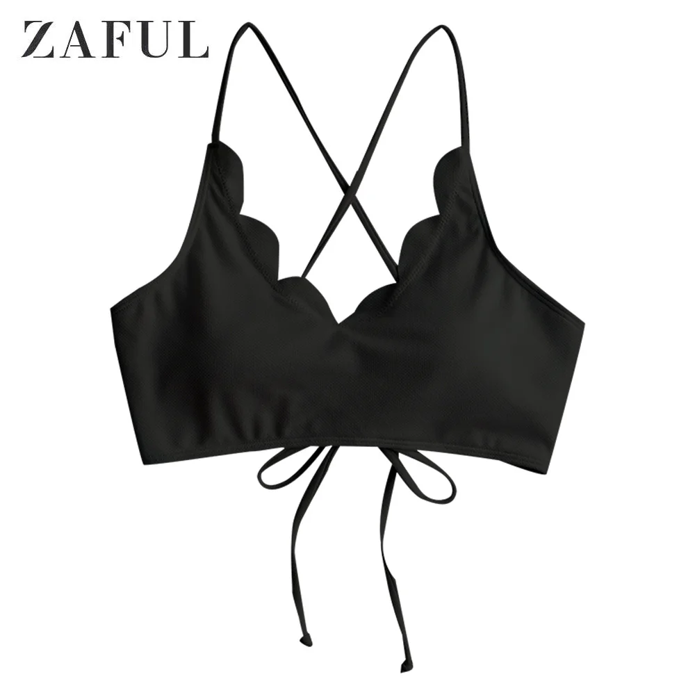 ZAFUL волнистый крест-накрест на шнуровке текстурированный Бикини Топ со съемной