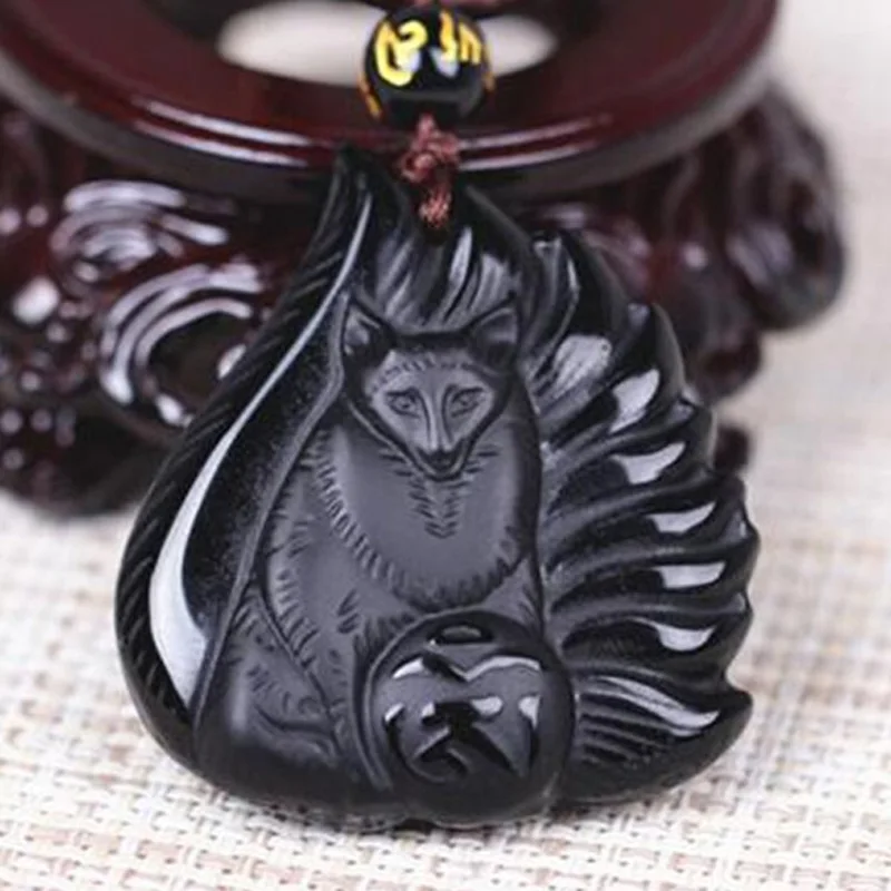 Подвеска из натурального черного обсидиана с лисой Прямая поставка амулет на