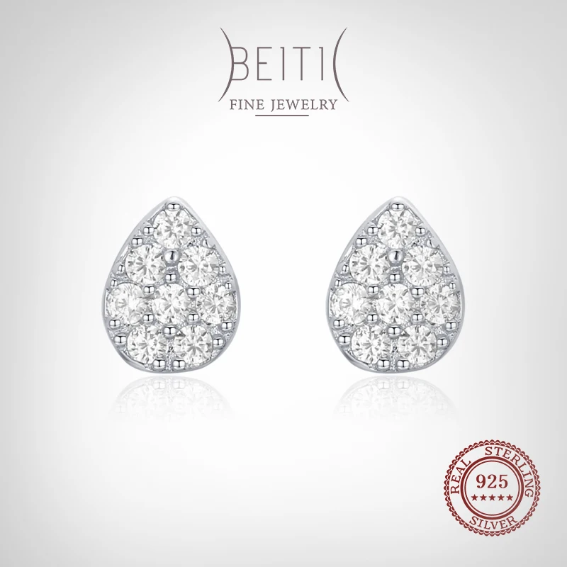 

Beitil High Quality 925 Sterling Silver Water Drop Fine Zircon Stud Earrings For Women Classic Luxury Wedding Jewelry