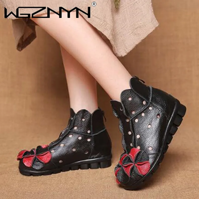 

2021 Newest Summer Autumn Handmade Flower Hollow Women Sandals Fashion Shoes Flat Ankle Boots Soft Leather Shoes Woman Boots