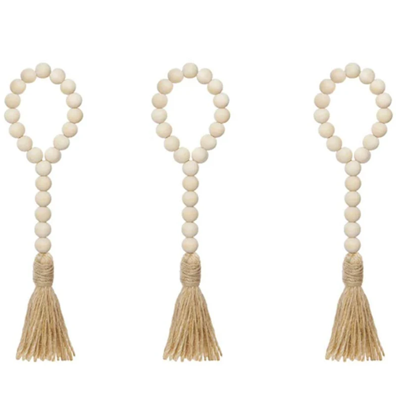 

3 Pcs Wood Bead Garland Rustic Farmhouse Beads Decor Prayer Beads with Tassel for Home Car Hanging Wall Decor