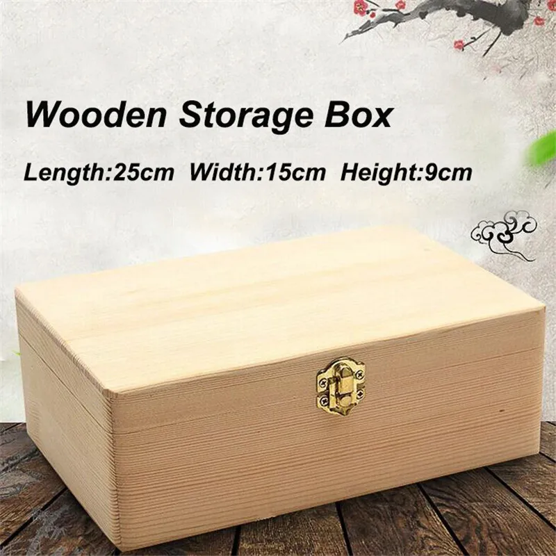 Natural Wooden Storage Box With Lid Golden Lock Postcard Sundries Organizer Handmade Craft Jewelry Case Home Wooden Box Bin