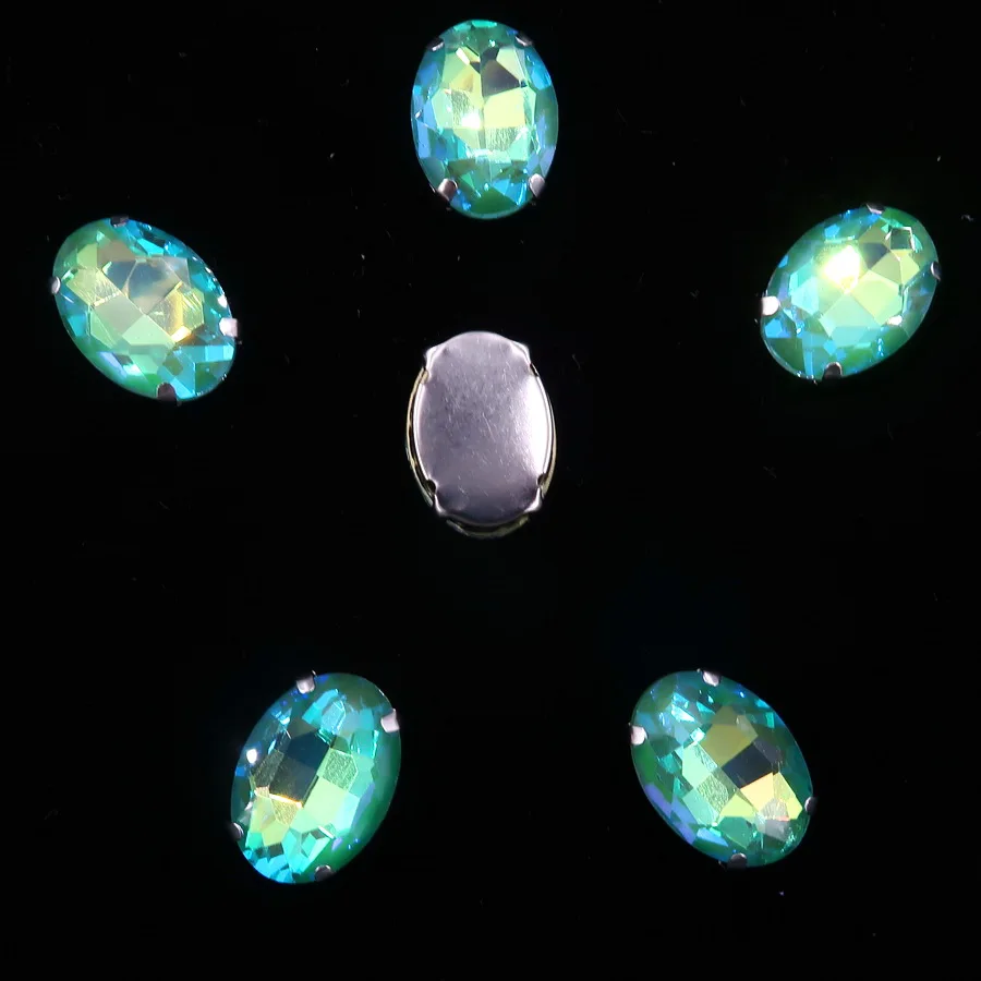 A31 Emerald AB Серебряные коготь настройки 20 шт/п 10x14 мм 13*18 мм желе конфеты AB цвета стекло Кристалл овальной формы пришить стразы аппликация diy отделка - Цвет: A31 Emerald AB