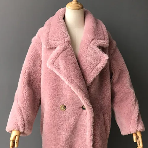 Short Pink MAOMAOFUR натуральная шерсть Teddy Bear пальто Женская Зимняя мода натуральном овечьем меху Меховая куртка женские теплые ботфорты Костюмы; шерстяная Верхняя одежда для детей - Цвет: Short Pink