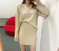 2021 fall overszie women sweater 2 piece sets elegnat knitted suits female knitting sweaters vintage womens skirts high waist