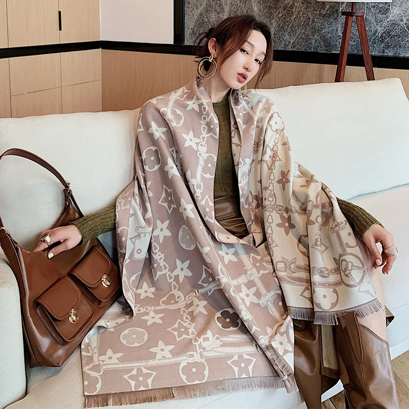 

Кашемировый теплый шарф, зимний шарф 65*190 см, длинные универсальные шарфы, ретро-шарф с кисточками, плотный шарф-нагрудник на цепочке двойног...