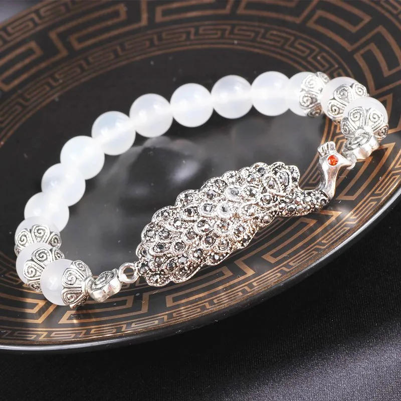 

New agate bracelet female phoenix open screen single circle bracelet white agate green agate hand jewelry factory wholesale
