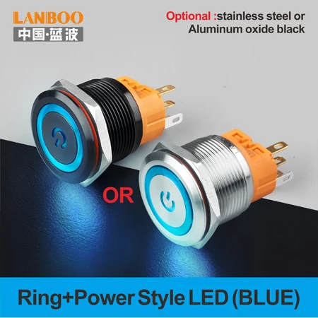 Blue LED Power 22 мм 1NO1NC мгновенный rgb двойной цвет никелированный латунный круглый кнопочный переключатель - Цвет: Blue LED Power