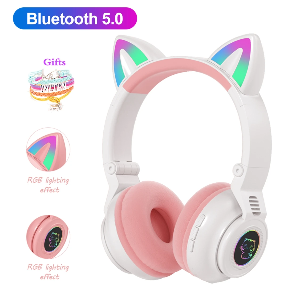 С милыми кошачьими ушками Беспроводной наушники с микрофоном Управление