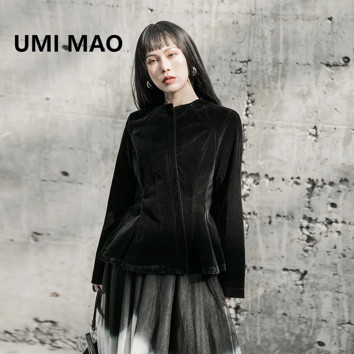 

UMI MAO Yamamoto Dark Black 2021 Spring Autumn Dark Wind Korean Velvet Slim Temperament Short Jacket Women Female Y2K