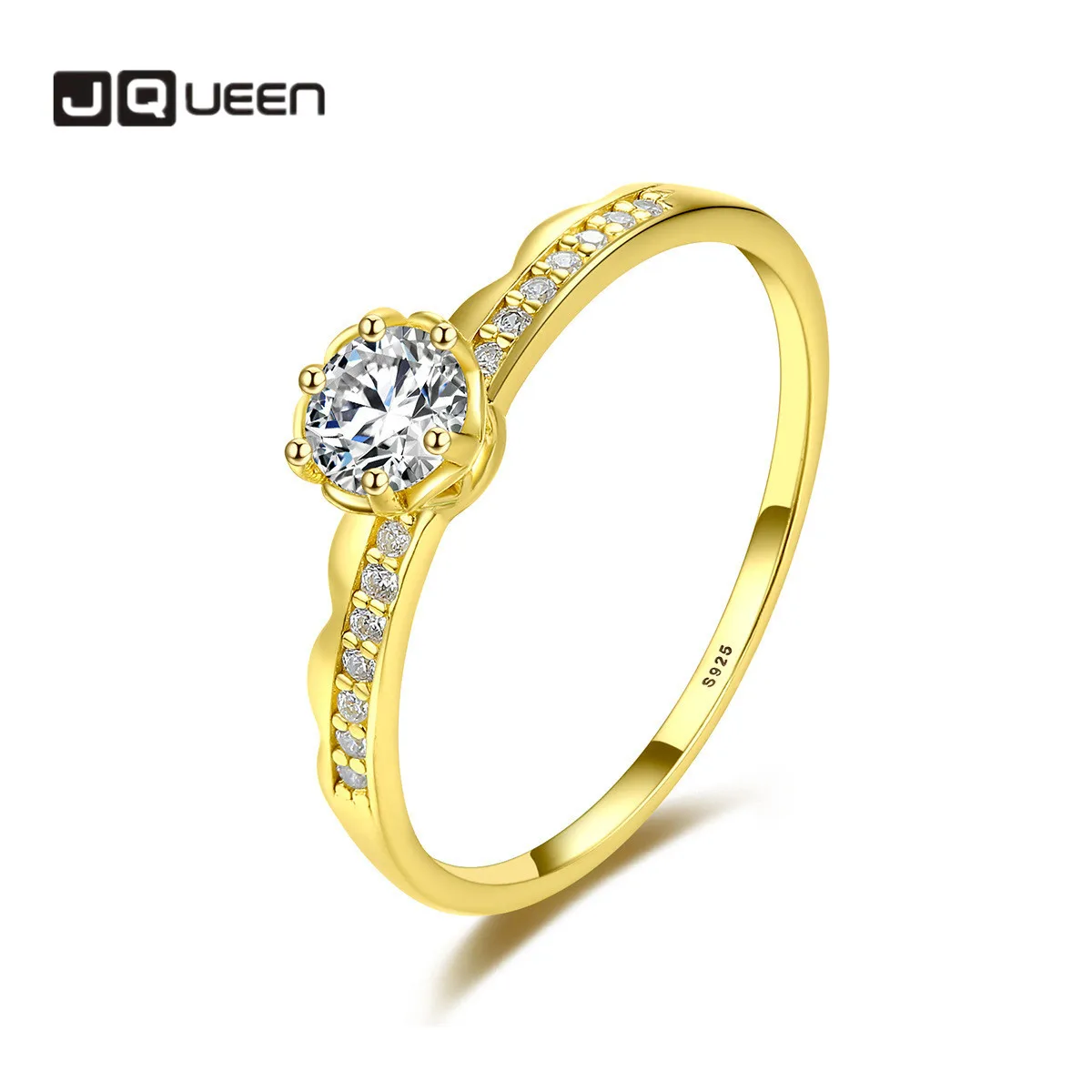 

925 Silver Plated 14K Gold Ring Women's Prong Set Zircon Ring Wedding Jewelry Gift