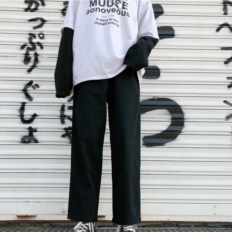 

Pants Women Korean Style All-match Leisure Daily New Womens Solid Ankle-length Loose BF Cargo Trousers Ulzzang Harajuku Simple