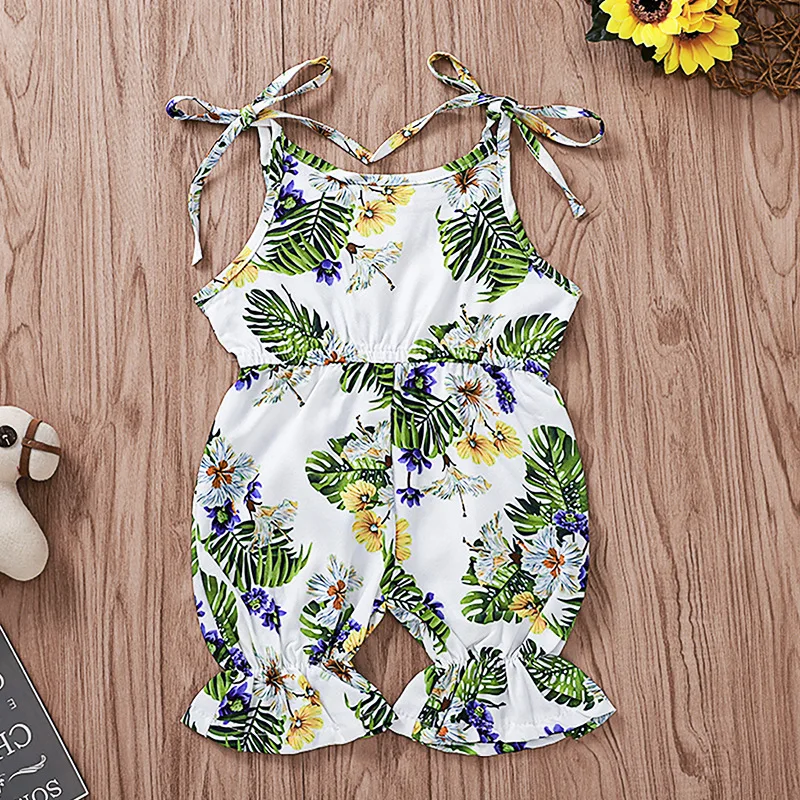Комбинезон с цветочным рисунком для новорожденных Летняя одежда без рукавов