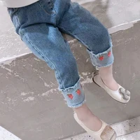 girls embroidered jeans spring autumnnew childrens trousers outer wear stretch baby casual jeans pants