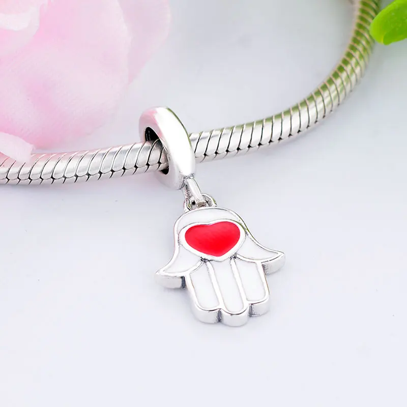 100% серебряная подвеска с красной эмалью Рука Хамса в виде любовной бусины