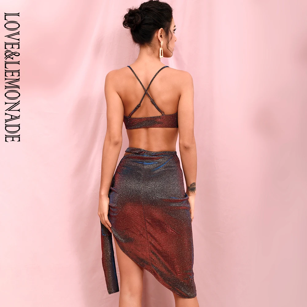 

LOVE & LEMONADE Sexy Color Cut Out Straps Tube Top Two-Pieces Set LM81085