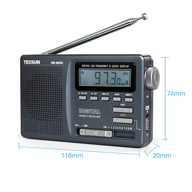 Радиоприемник TECSUN DR-920C с цифровым Fm-дисплеем многоканальный Портативный