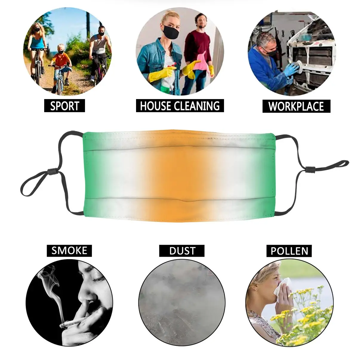 

Irish Flag Non-Disposable Mouth Face Mask St Patricks Day Anti Haze Dust Mask Protection Cover Respirator Mouth Muffle