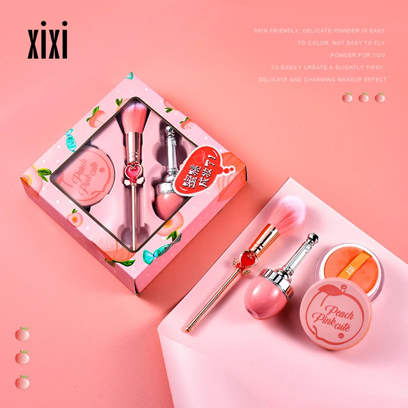 Xixi брендовый набор для макияжа, 3 шт., розовые румяна, пудра, пигмент для рождественского подарка, прекрасная косметика, водостойкая пудра для лица AC124