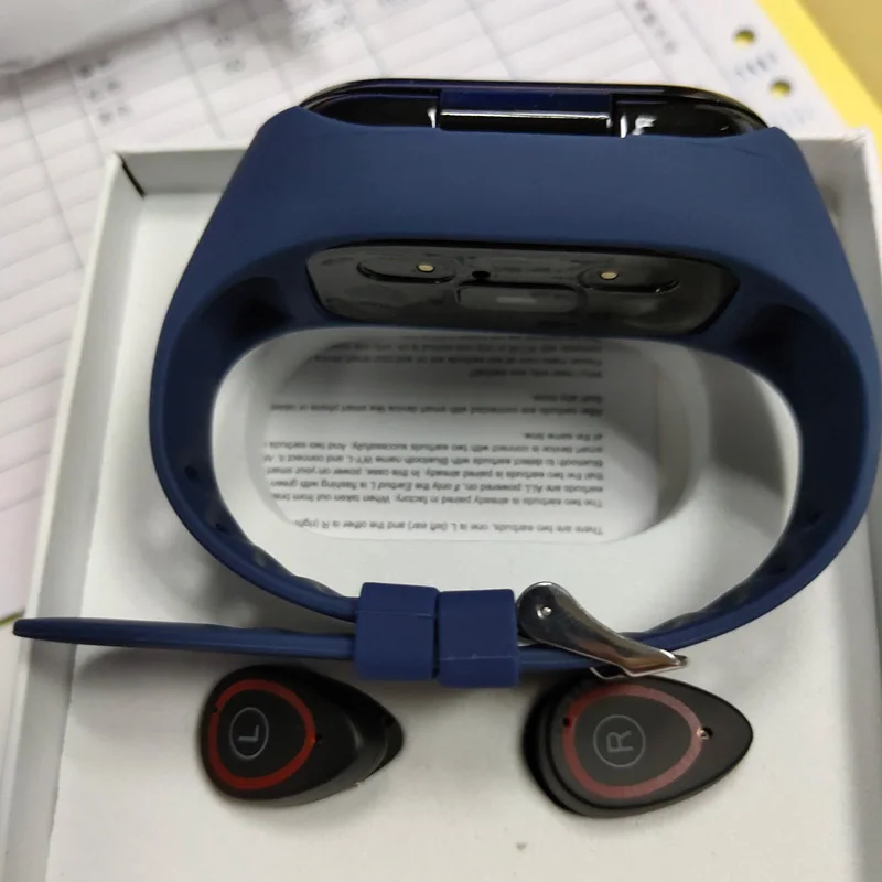 Умный Браслет M1 с цветным экраном, bluetooth-гарнитура 2 в 1, браслет для сна, пульсометр, монитор артериального давления с музыкальными наушниками - Цвет: Blue