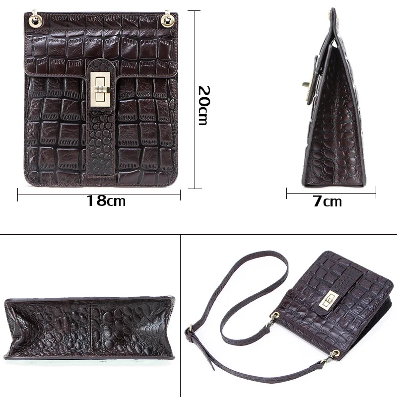 

Women Shoulder Bags Luxury Ladies Clutch Genuine Leather Female Elegant Crocodile Diagonal Cross Cell Phone Case Square