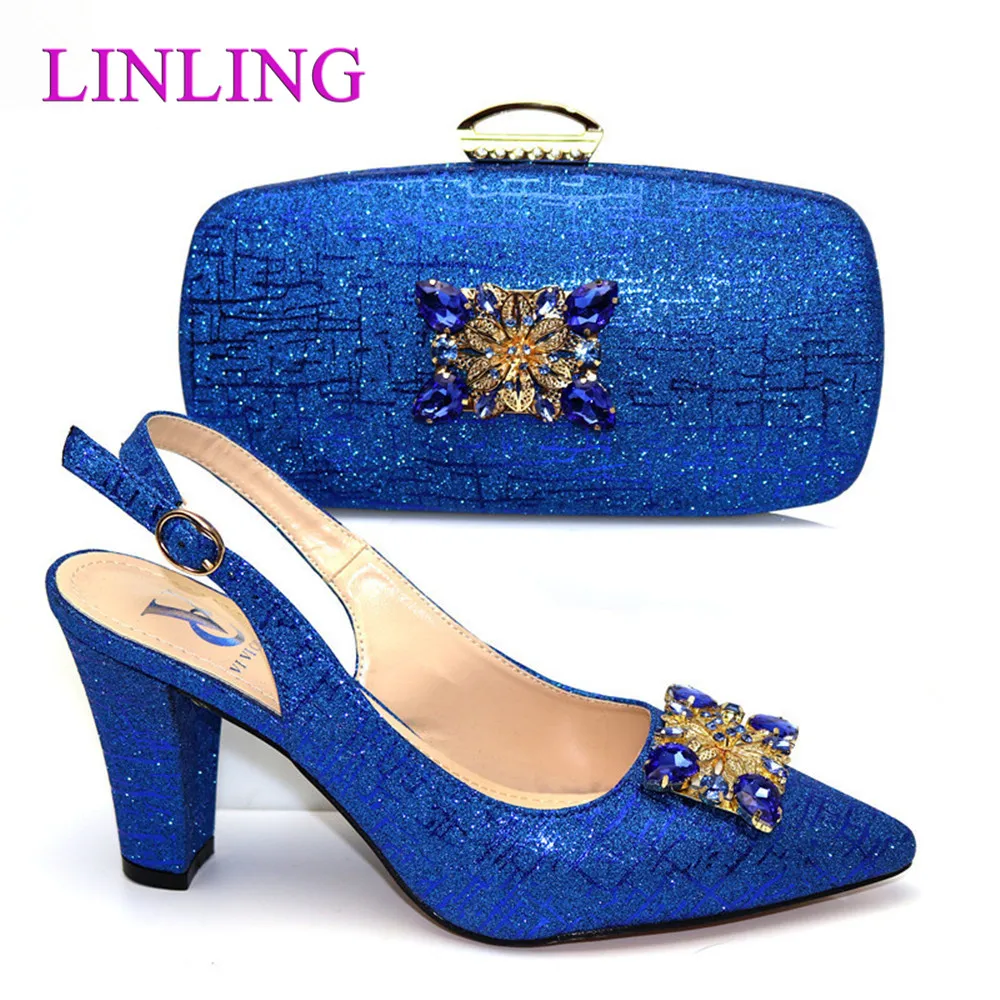 

Sweet Style Slingbacks office Lady Shoes and Bag to Match in Royal Blue Color Italian Women Party Matching Shoes and Bags Mature