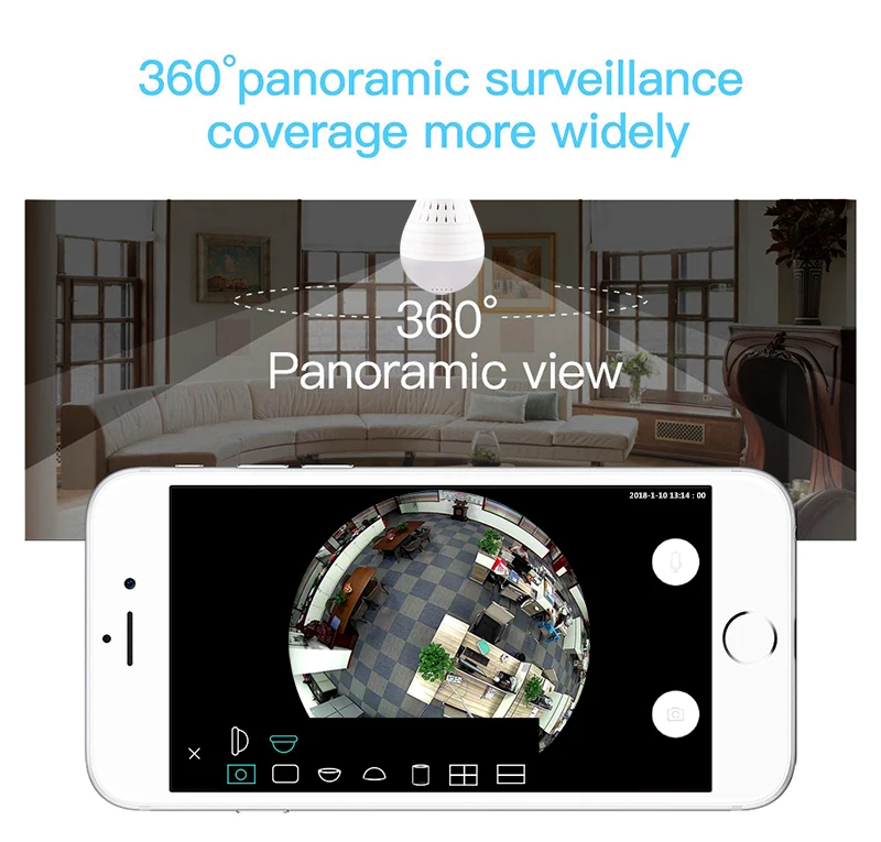 Лампа с Wifi мини-камерой 960 P, беспроводная ip-камера для домашней безопасности, панорамная камера рыбий глаз с углом обзора 360 градусов, камера с датчиком движения