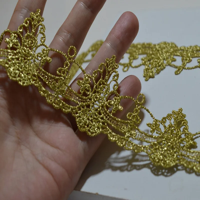 5YDS/LOT 5CM Wedding Dress Fluorescent Lace Tower-type Gold Thread Embroidery Accessories Trim 20200606SOMELACE | Дом и сад