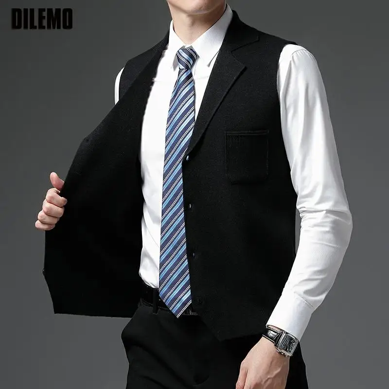 

Level 4 Super Anti-pilling Top Grade Pleuche New Lapel Fashion Brand Knit Cardigan Casual Autum Korean Sweater Vest Sleeveless