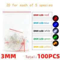 100pcslot led 3mm led lamp components package redgreen yellow blue and white 20 each of 5 species