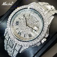 missfox new day date watch for men luxury full diamond silver quartz wristwatch hip hop ice out waterproof watches dropshipping