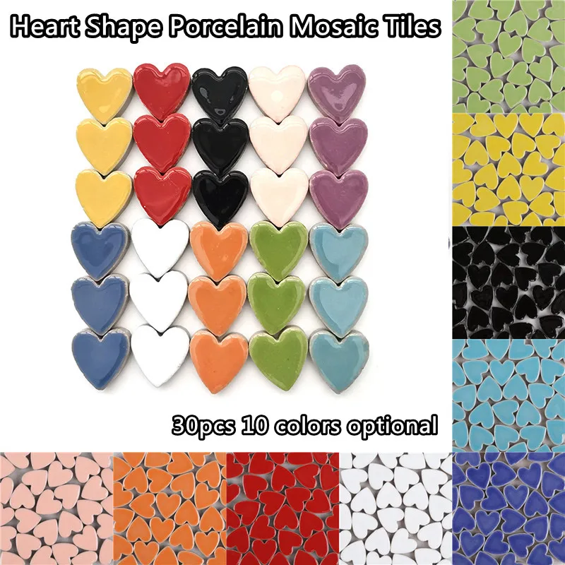 

30pcs(3pcs*10colors) Porcelain Heart Shape Mosaic Tile 120g DIY Craft Mosaic Making Ceramic Tiles 2.2*2.3*0.5cm