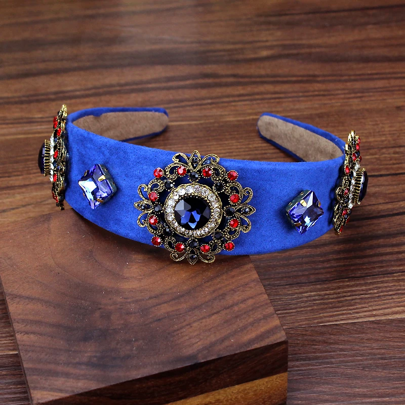 Женский обруч для волос в стиле барокко винтажный с синими кристаллами |