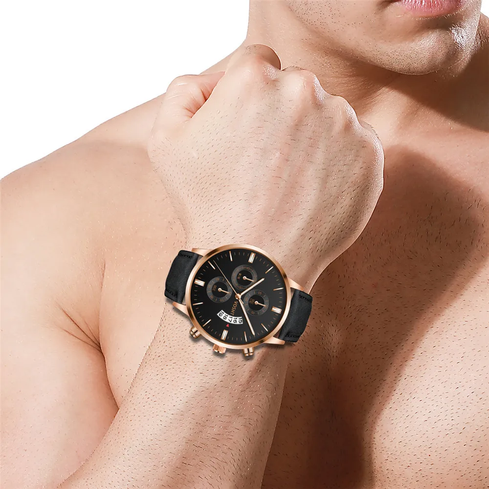 Часы мужские модные спортивные из нержавеющей стали с кожаным