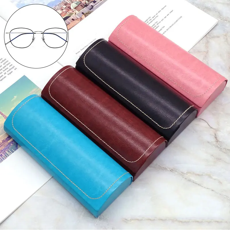 

Vintage Waterproof Hard Frame Eyeglass Case Leather Glasses Case For Men Women Reading Glasses Box Multicolor Spectacle Cases