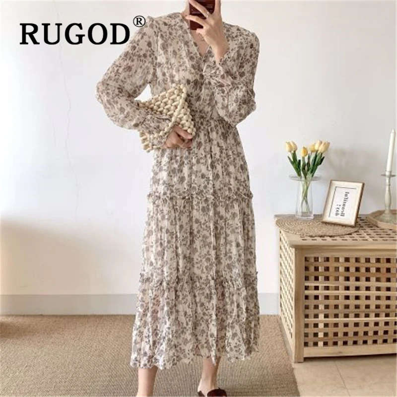 Женское платье с цветочным принтом RUGOD шикарные корейские вечерние платья