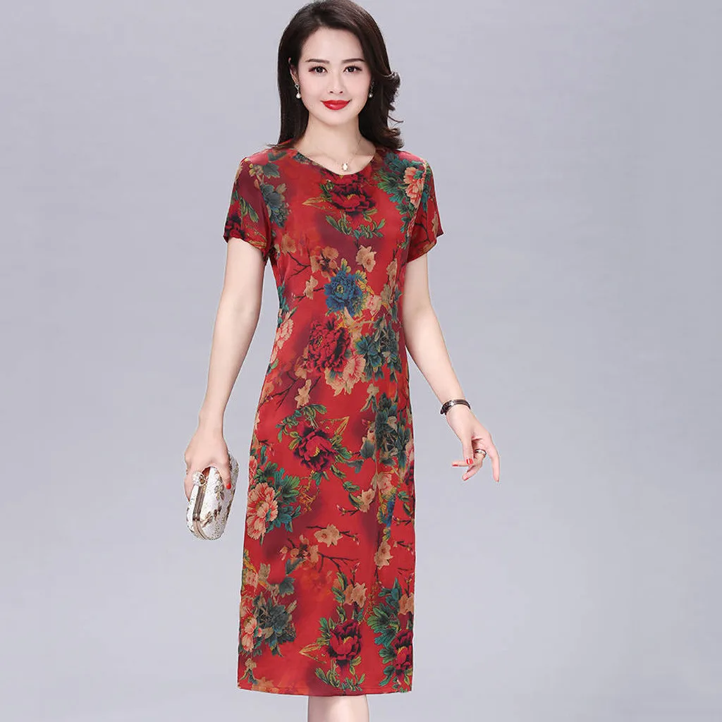 2020 женское летнее платье в стиле бохо атласное с цветочным принтом туника