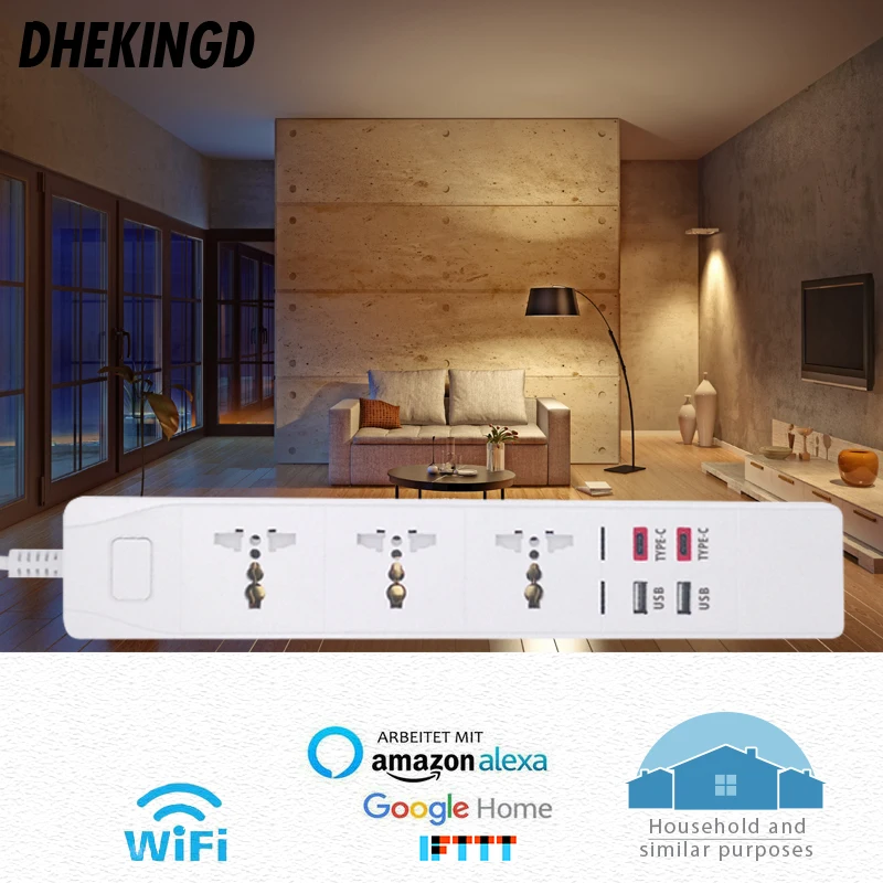 Умная Wi-Fi силовая полоса с UK 3 AC розетки 2 USB 2 type-c зарядная станция работает с echo Alexa Google Home IFTTT EU вилки