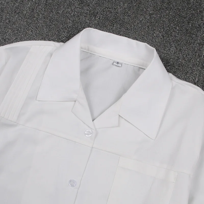 Japanese School Dress Tops Basic JK Uniform Pointed Collar Front Half Fold Shirt White Black Short Sleeve Girls Student | Тематическая