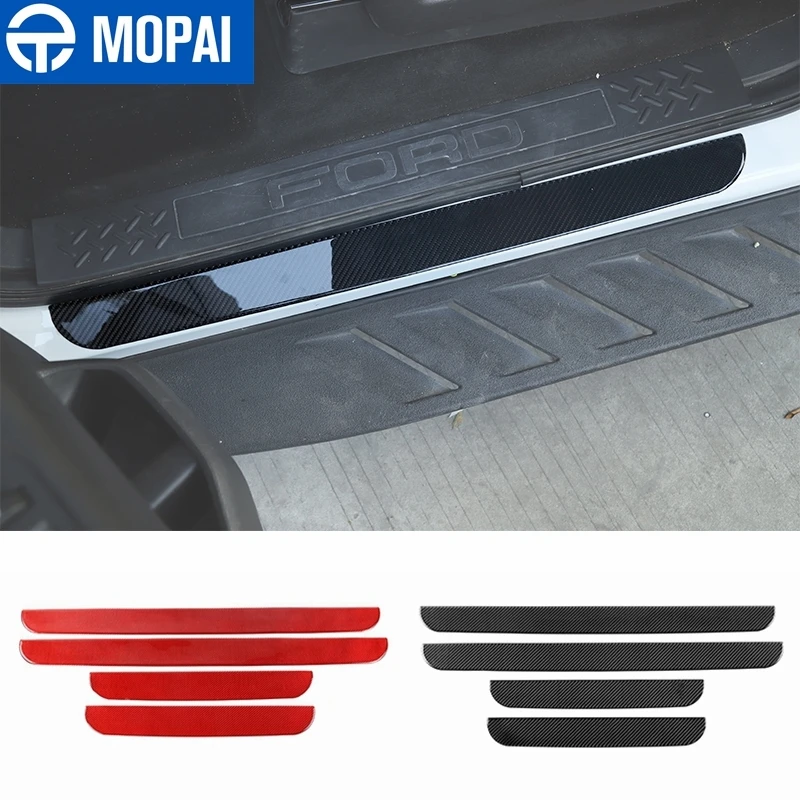 

MOPAI Soft Carbon Fiber Car Door Sill Guard Scuff Plate Decoration Stickers for Ford F150 Raptor 2009-2014 Interior Accessories