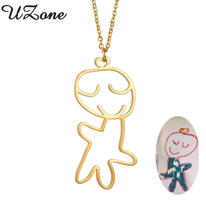 UZone Customized Children's Drawing Necklace Kid's Art Personalized Necklace Stainless Steel Custom Design Name LOGO Gift