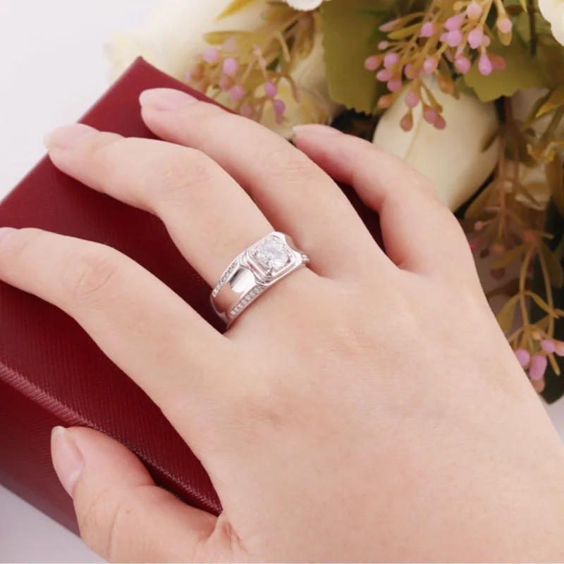

New rings man luxury imitation Moissanite diamond ring pt950 simple 1carat micro-inlaid Trendy adjustable Domineering male ring