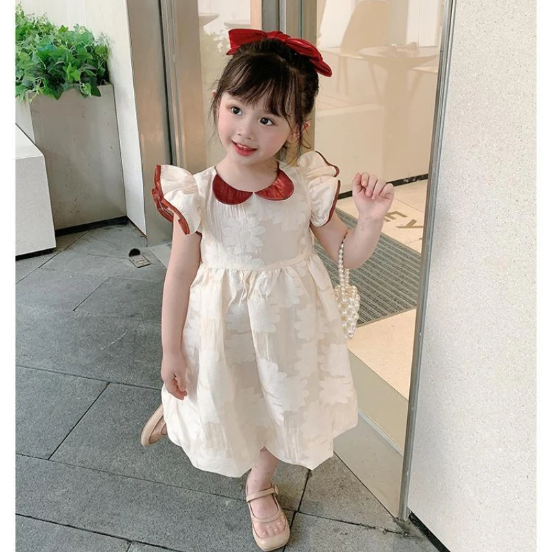 

Платья с кукольным воротником для девочек, летняя детская одежда, маленькие летающие рукава, жилет, юбка, детское повседневное однотонное п...
