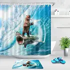 Креативная занавеска для душа в виде медведя, забавная Акула, пулемет для серфинга, синий волны океана, художественная занавеска с крючками, украшение для дома
